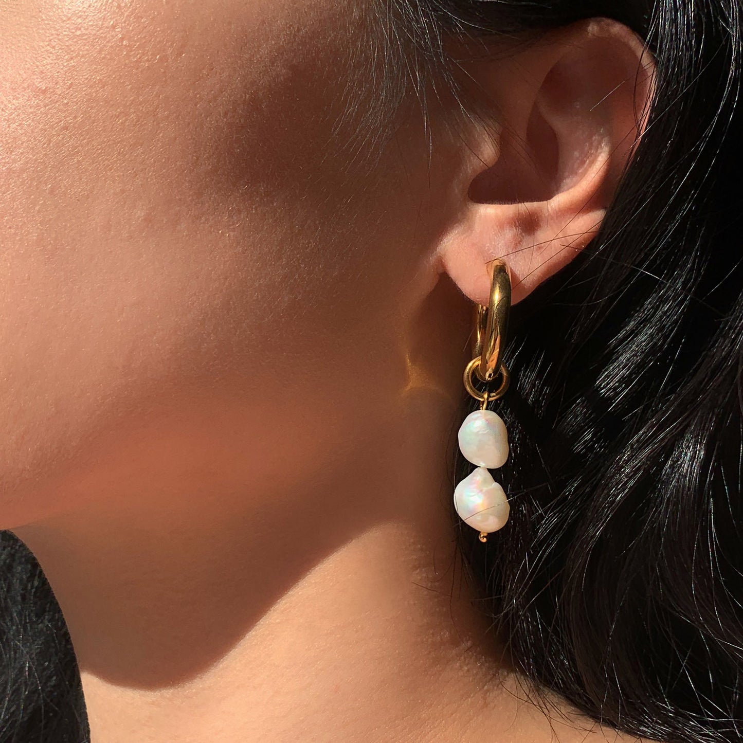 Stainless Steel Freshwater Pearl Pendant Earrings