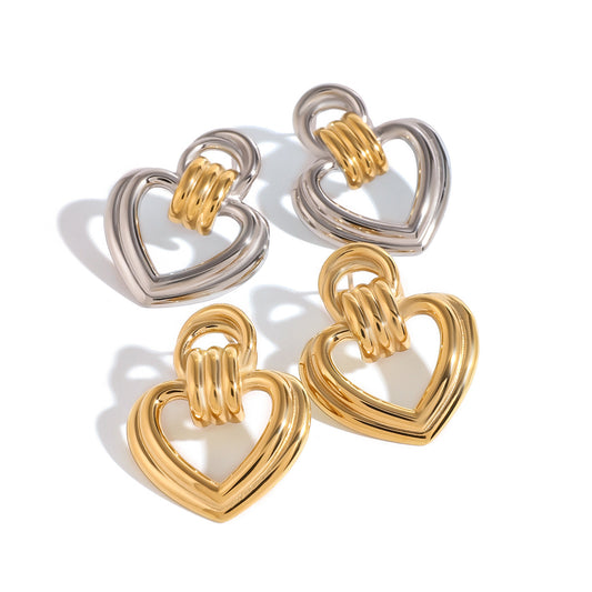 Stainless Steel Hollow-out Heart Pendant Stud Earrings