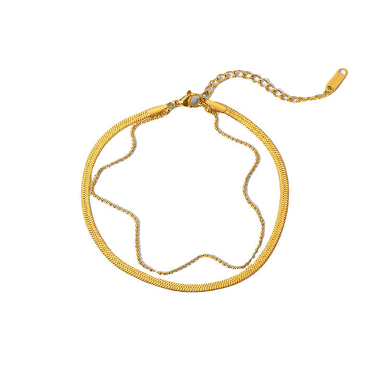 18K Gold PVD Snake Chain Bead Chain Double Layered Anklet