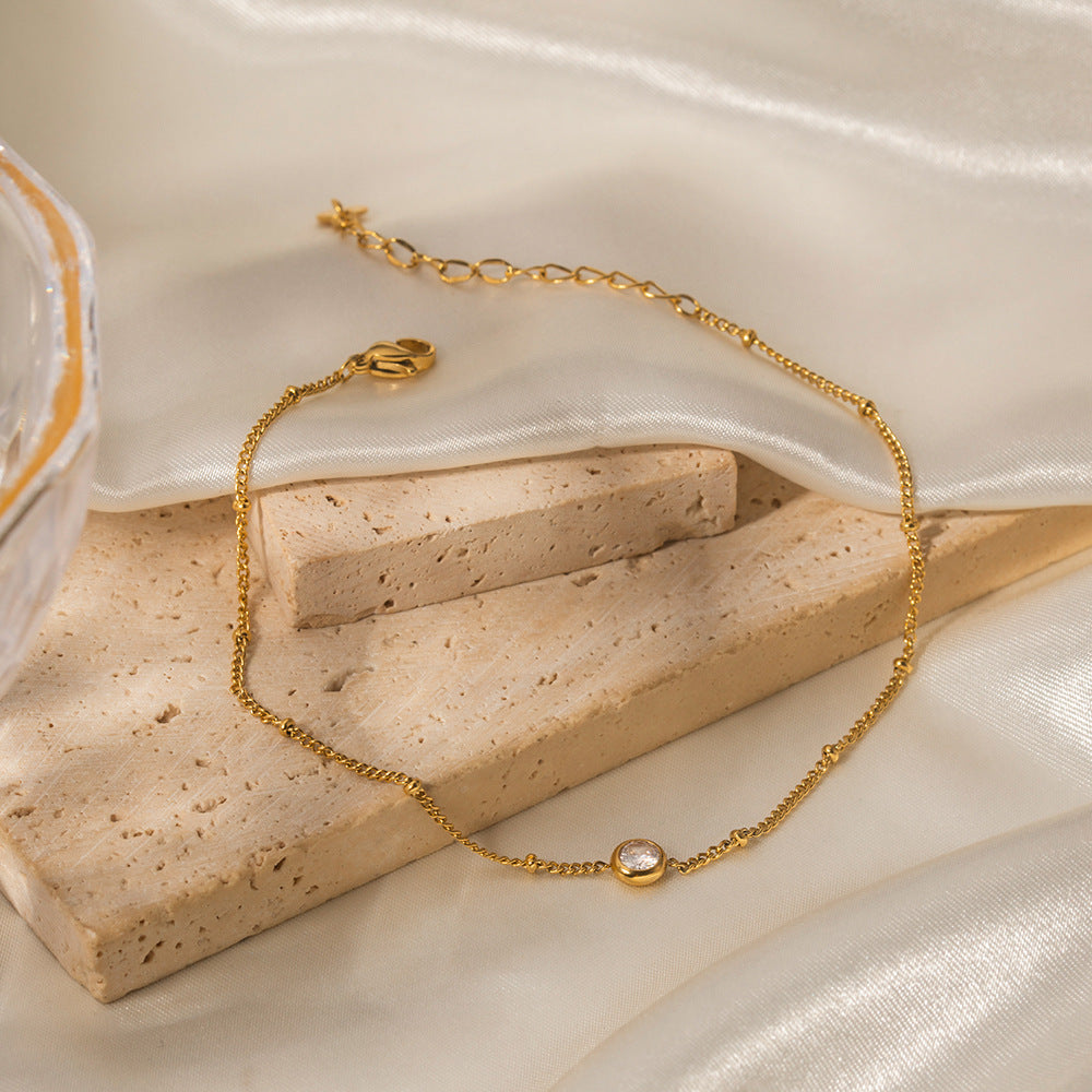 16K Gold PVD Stainless Steel Inlaid with White Zircon Anklet
