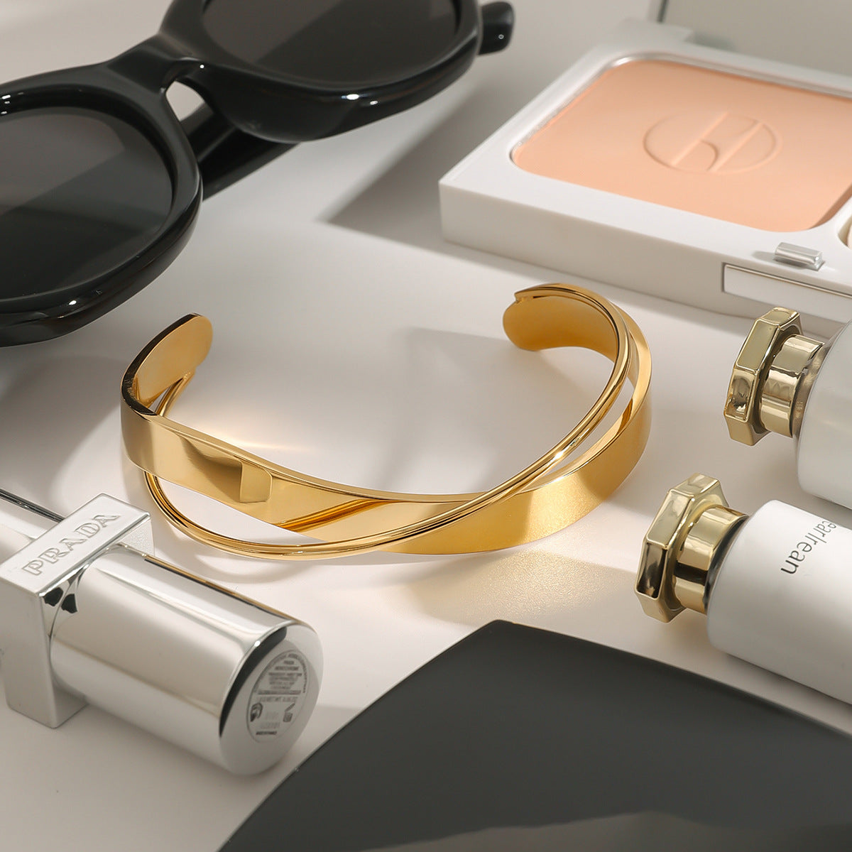 18K Gold PVD Stainless Steel Smooth Geometric Cuff Bracelet