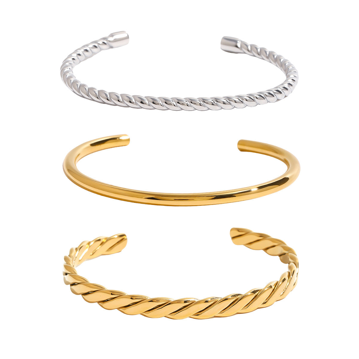 18K Gold PVD Stainless Steel Twisted Rope Cuff Bracelet