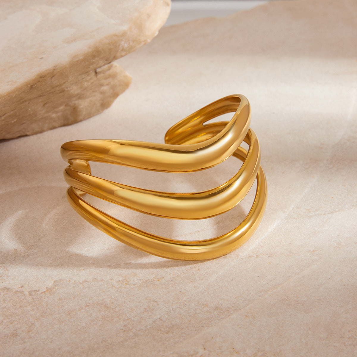 Stainless Steel Multi-layer Plain Ring Cuff Bracelet