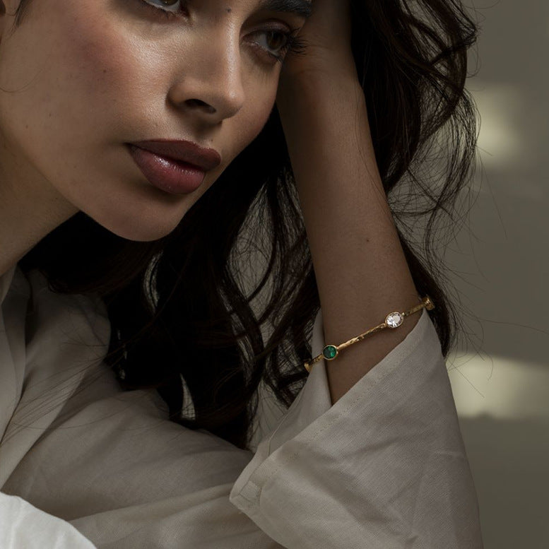 Stainless Steel 18K Gold PVD Cubic Zirconia Cuff Bracelet