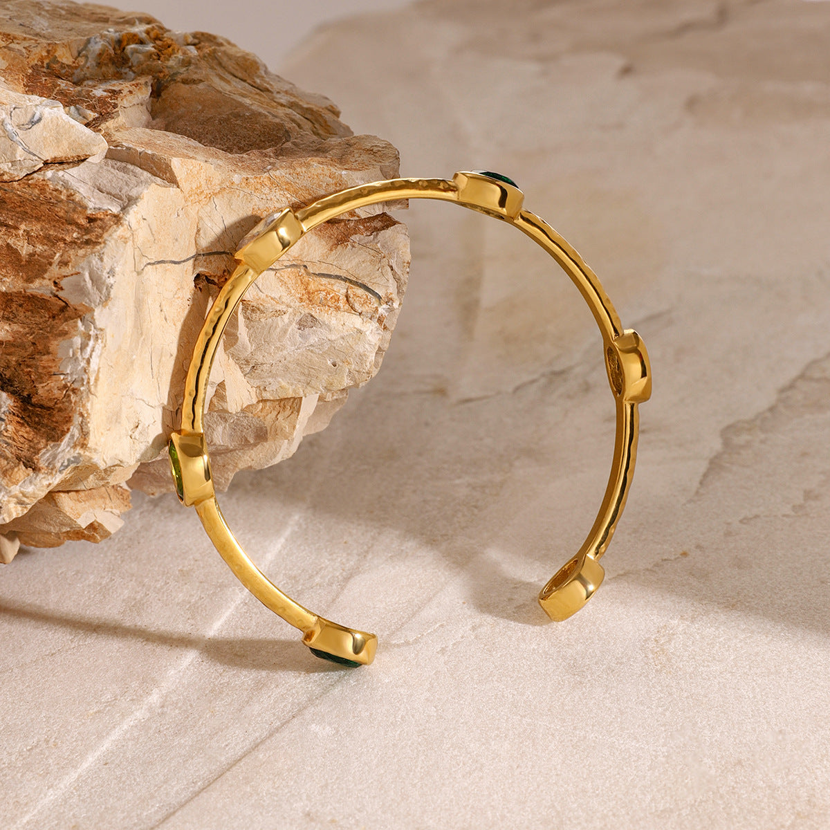 Stainless Steel 18K Gold PVD Cubic Zirconia Cuff Bracelet