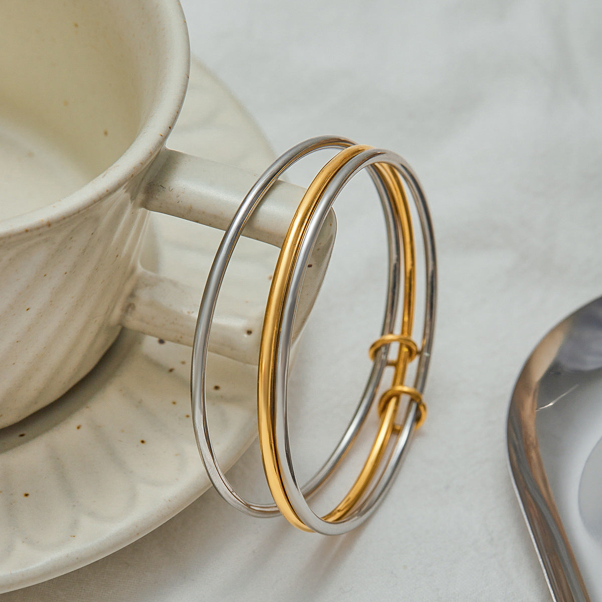 Stainless Steel Three-layer Plain Ring Bangle