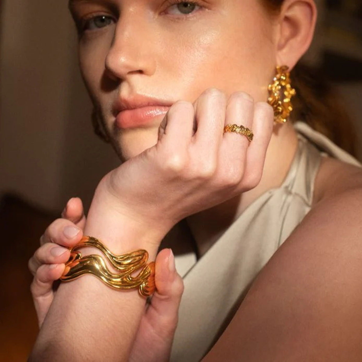 Stainless Steel 18K Gold PVD Exaggerated Cuff Bracelet