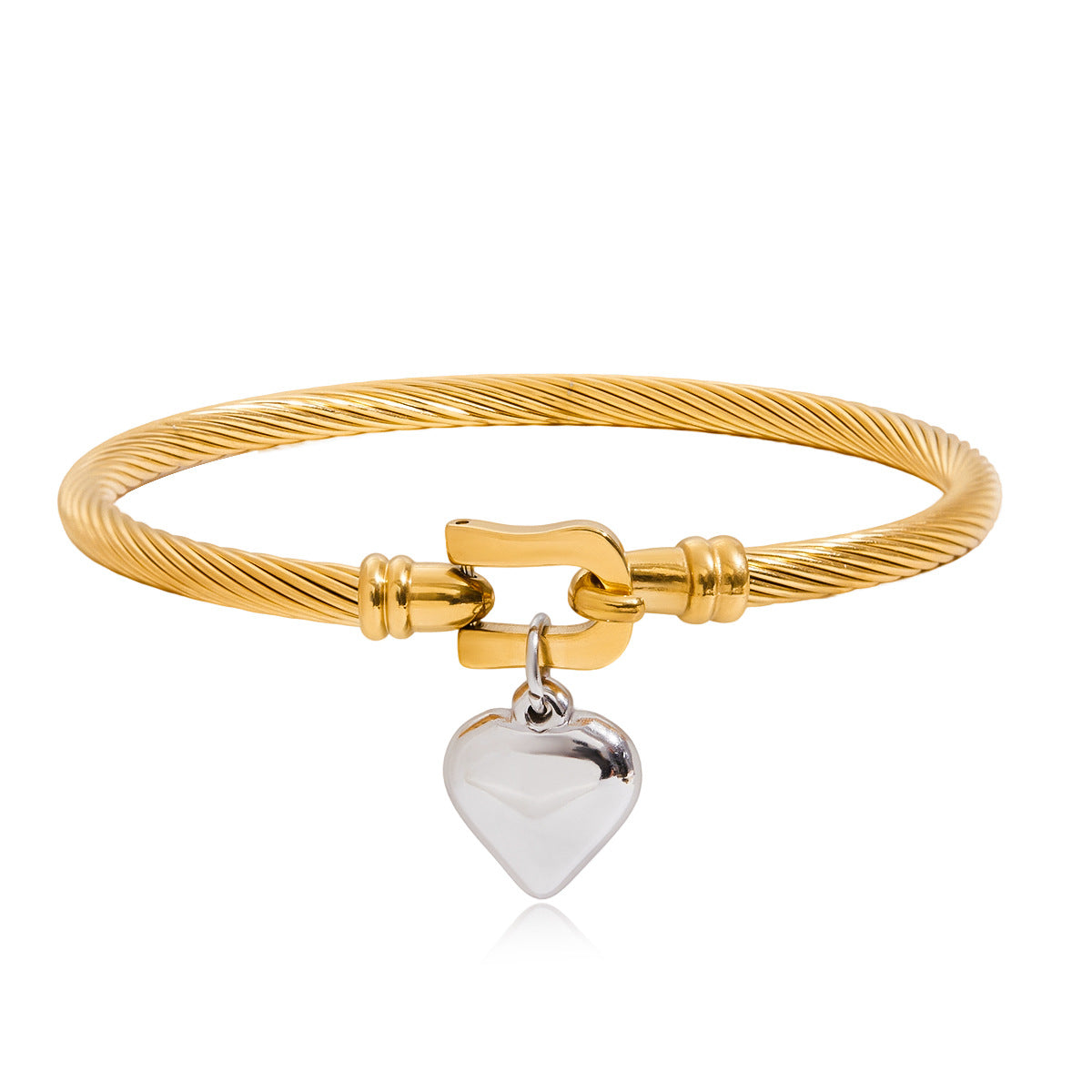 18K Gold PVD Stainless Steel Heart Pendant Bangle