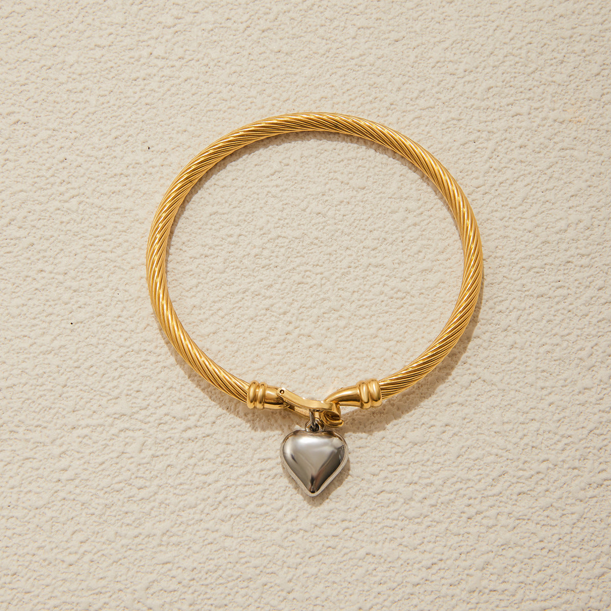 18K Gold PVD Stainless Steel Heart Pendant Bangle