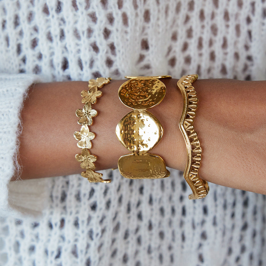 Stainless Steel Hammer Texture Cuff Bracelet