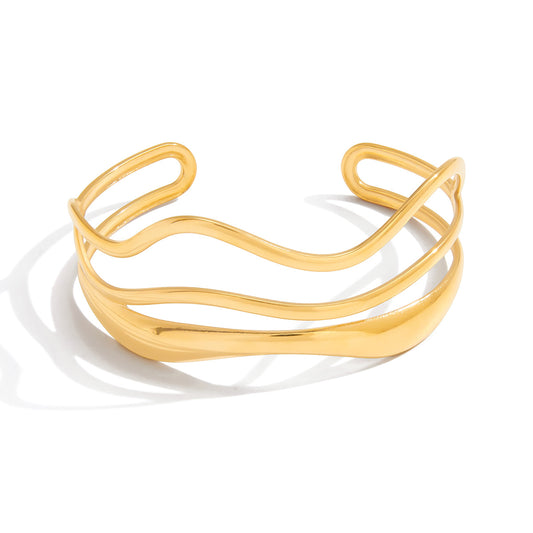 Stainless Steel 18K Gold PVD Wave Cuff Bracelet