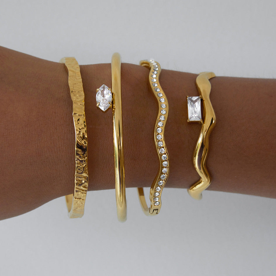 Stainless Steel Inlaid CZ Cuff Bracelet Combination