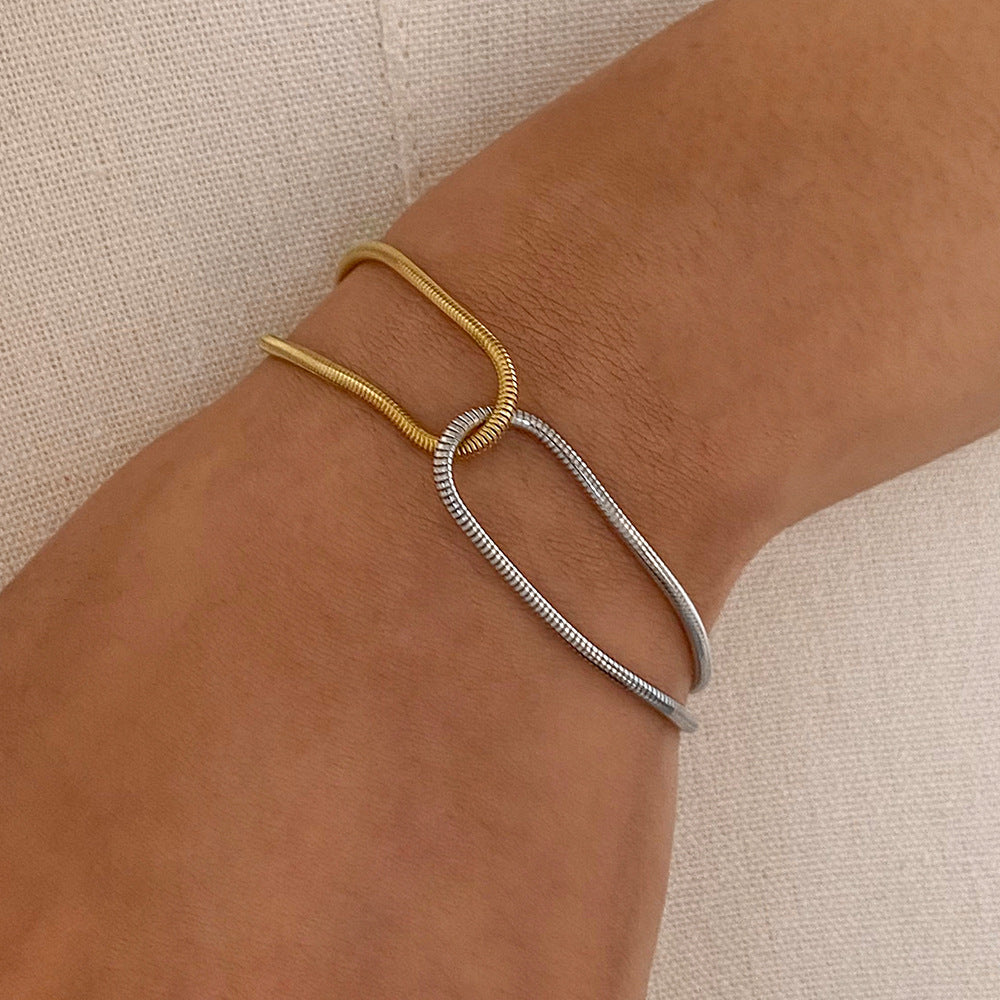 Stainless Steel Gold and Steel Two-Tone Snake Chain Bracelet