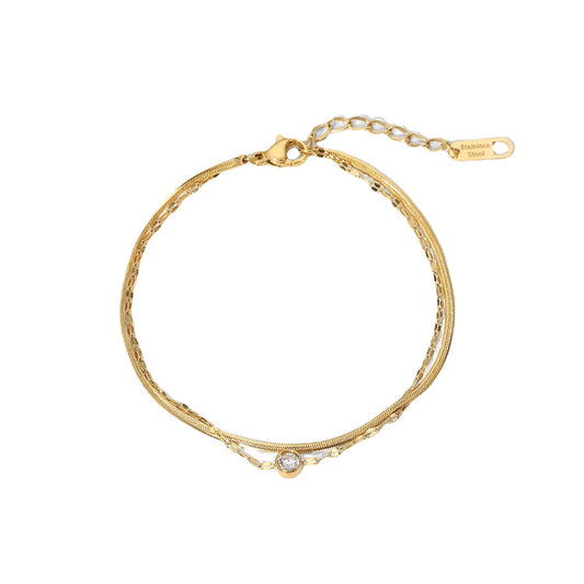 Stainless Steel Double-layer Zircon Snake Chain Bracelet