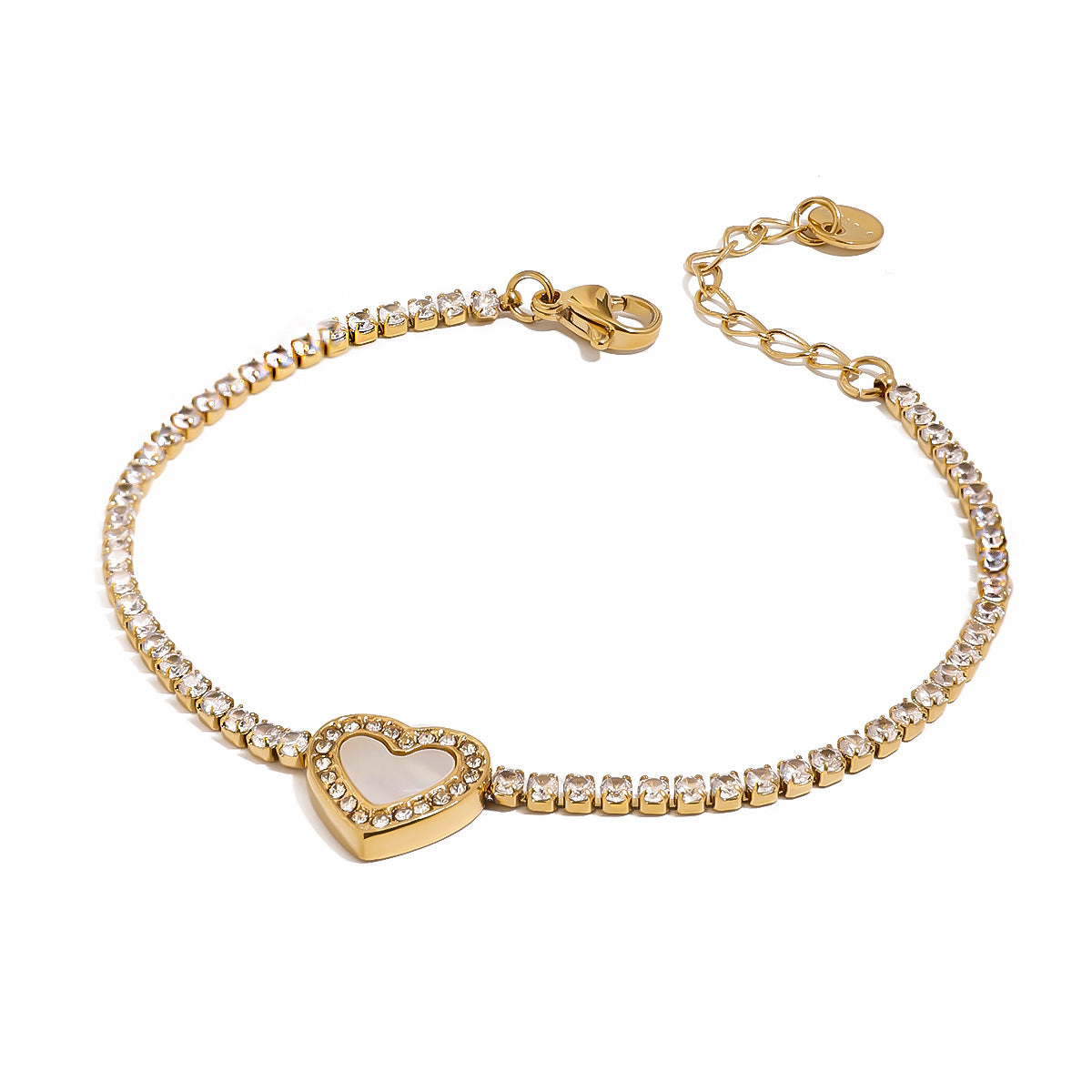 Stainless Steel Heart Cubic Zirconia Tennis Chain Bracelet