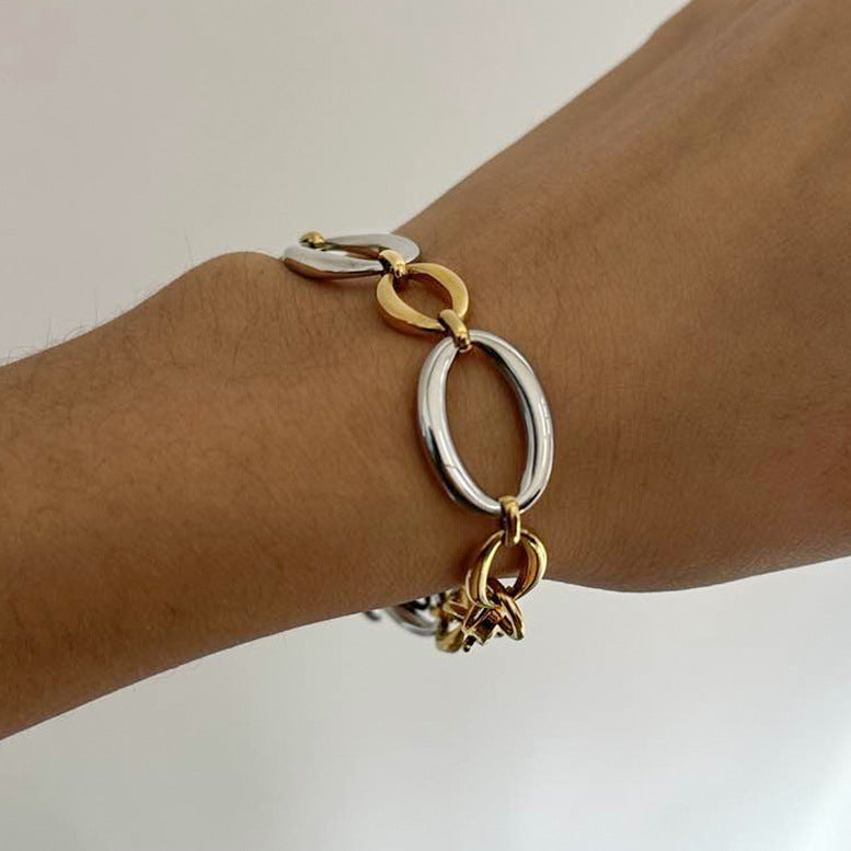 Stainless Steel Gold and Steel Two-Tone Chain Bracelet