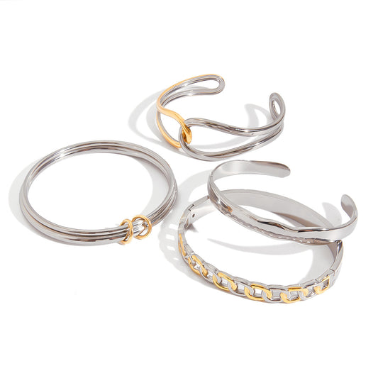 Stainless Steel Gold and Steel Two-Tone Cuff Bracelet