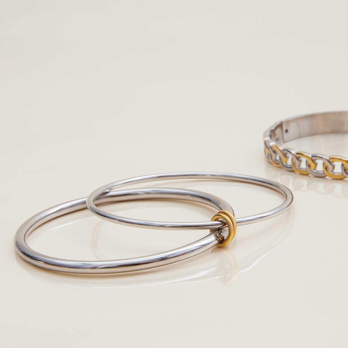 Stainless Steel Gold and Steel Two-Tone Cuff Bracelet