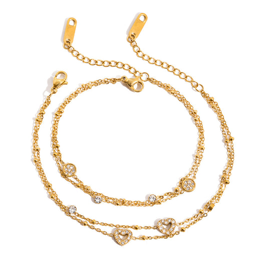 Stainless Steel Rhinestone Double-layer Bracelet