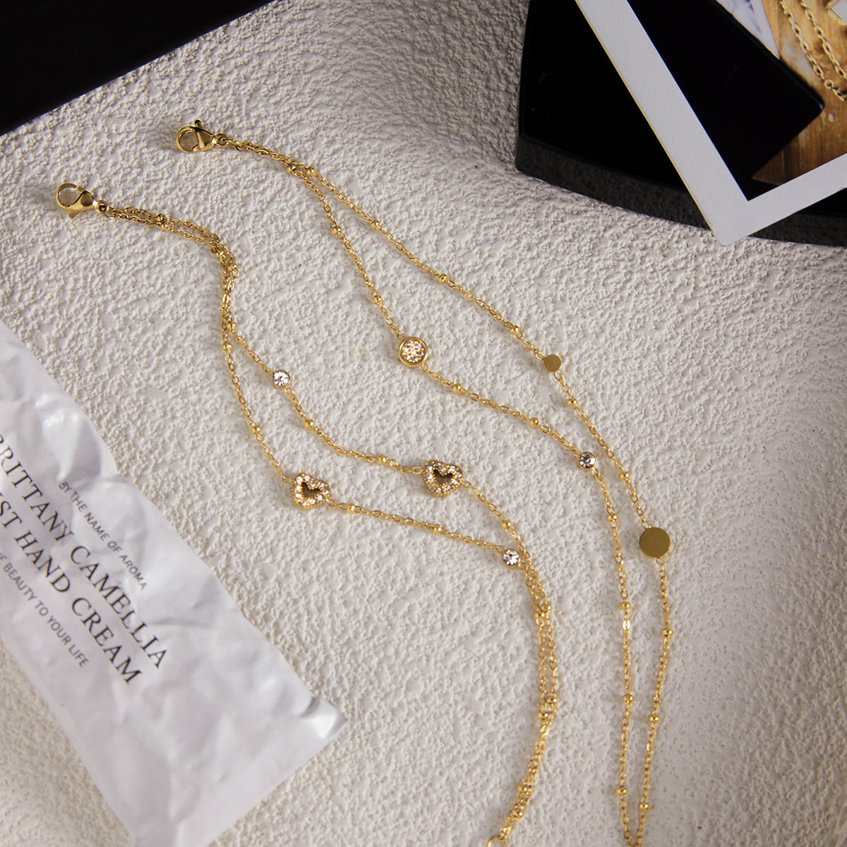 Stainless Steel Rhinestone Double-layer Bracelet