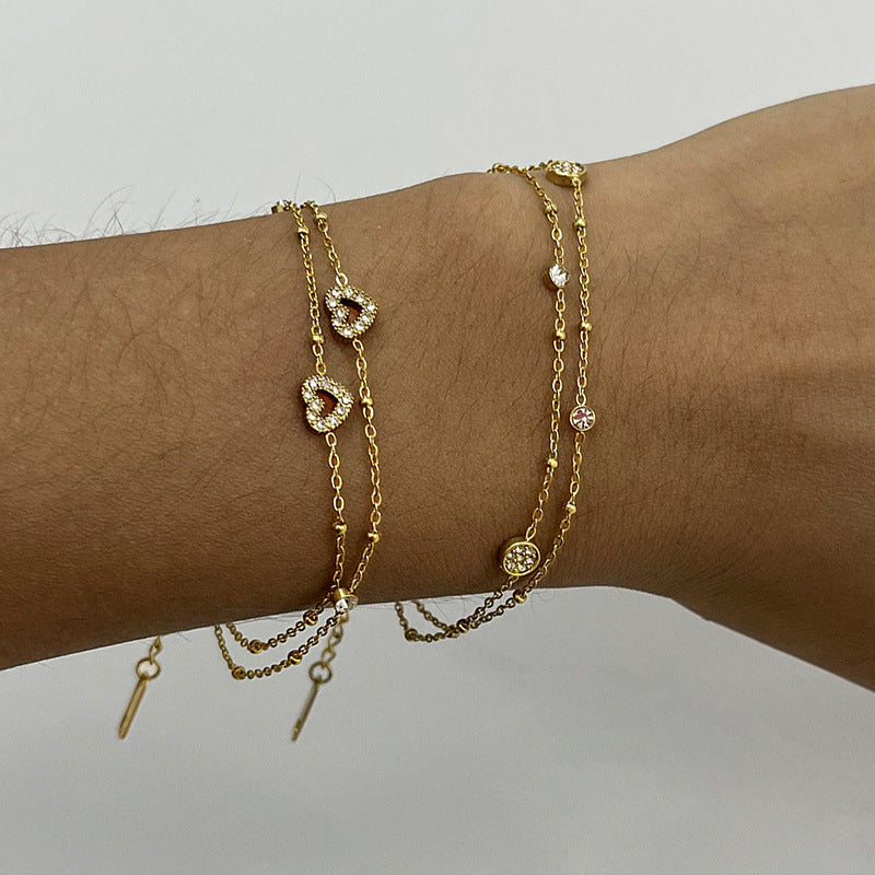 Stainless Steel Rhinestone Double-layer Bracelet