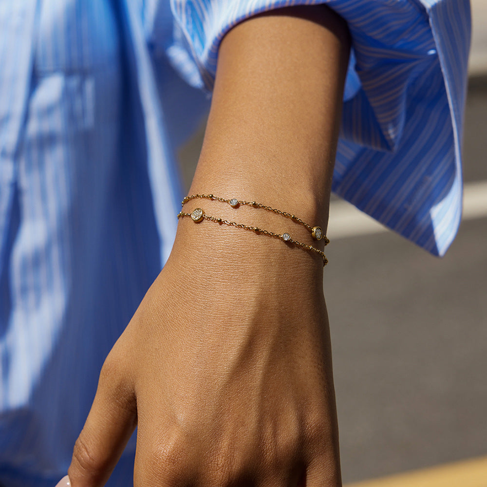 Stainless Steel Rhinestone Double-layer Bracelet