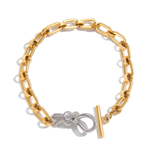 Stainless Steel Knot Gold and Steel Two-Tone Chain Bracelet