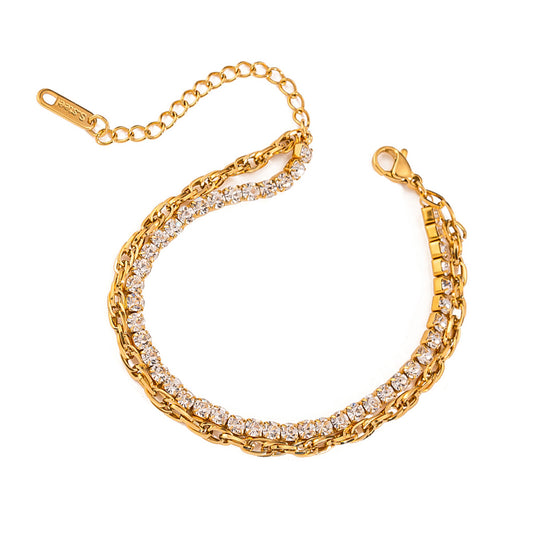 Stainless Steel Double-layer Full Diamond Chain Bracelet