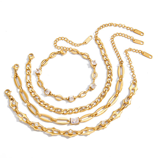 18K Gold PVD Stainless Steel Cubic Zirconia Chain Bracelet