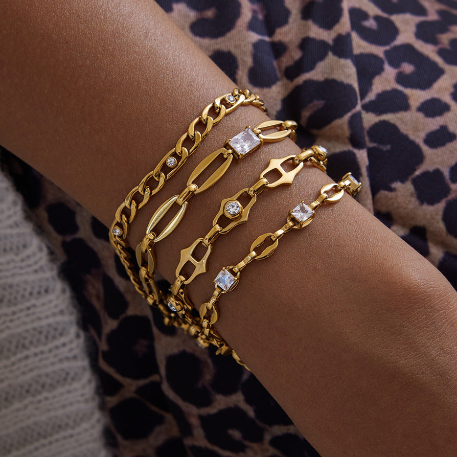 18K Gold PVD Stainless Steel Cubic Zirconia Chain Bracelet