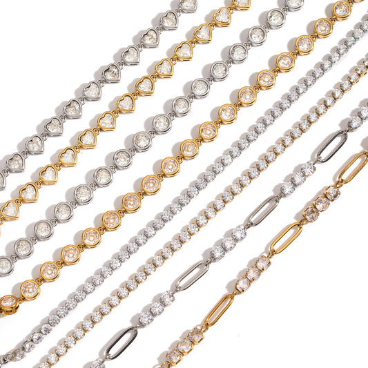 Stainless Steel Cubic Zirconia Bracelet Combination