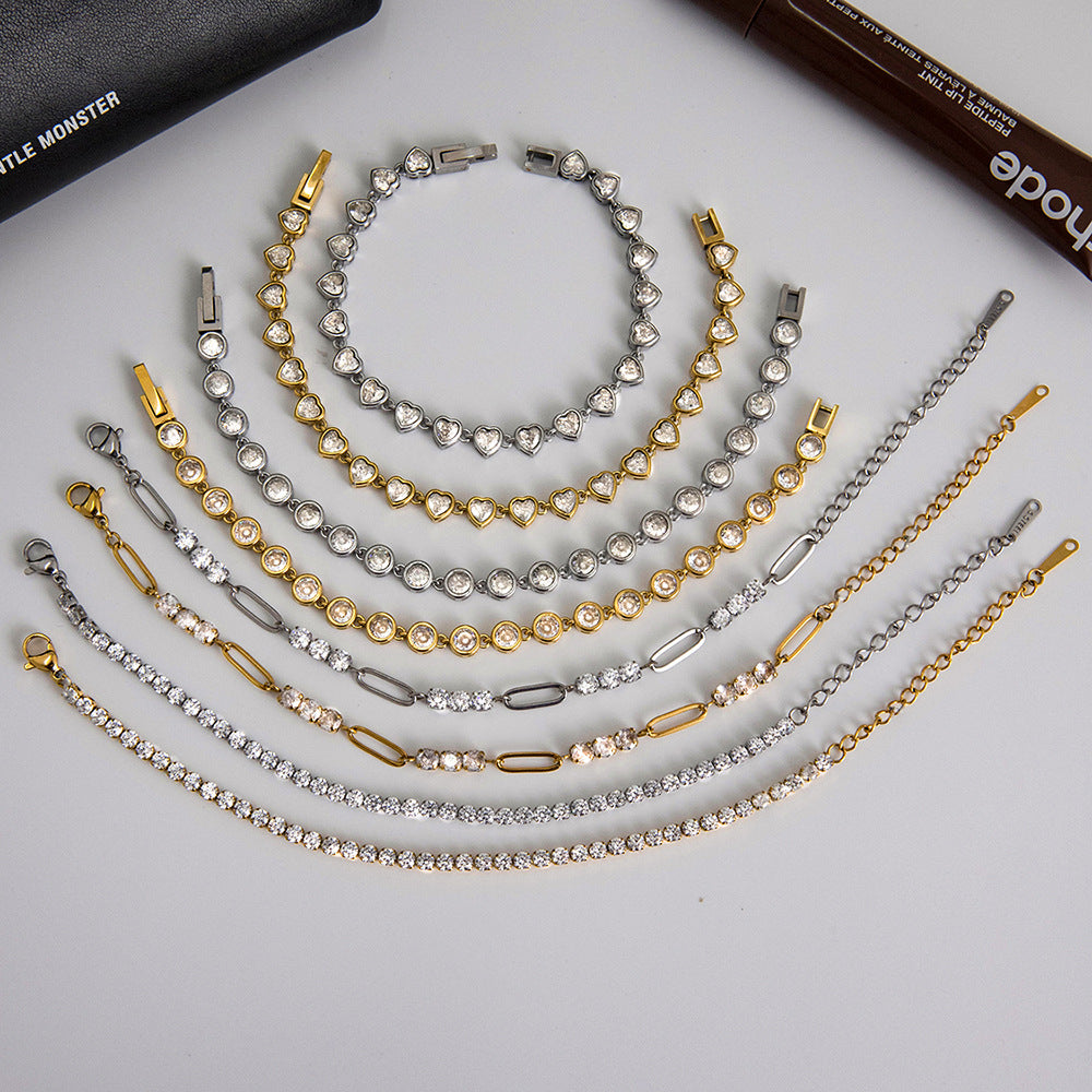 Stainless Steel Cubic Zirconia Bracelet Combination