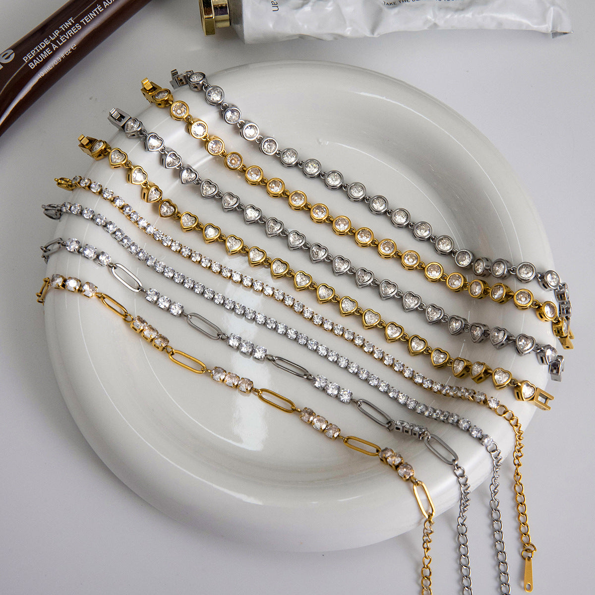 Stainless Steel Cubic Zirconia Bracelet Combination