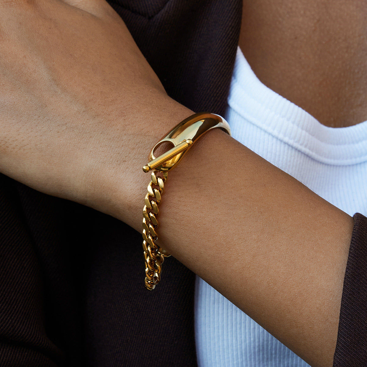 Stainless Steel Asymmetric Half Chain OT Buckle Bracelet