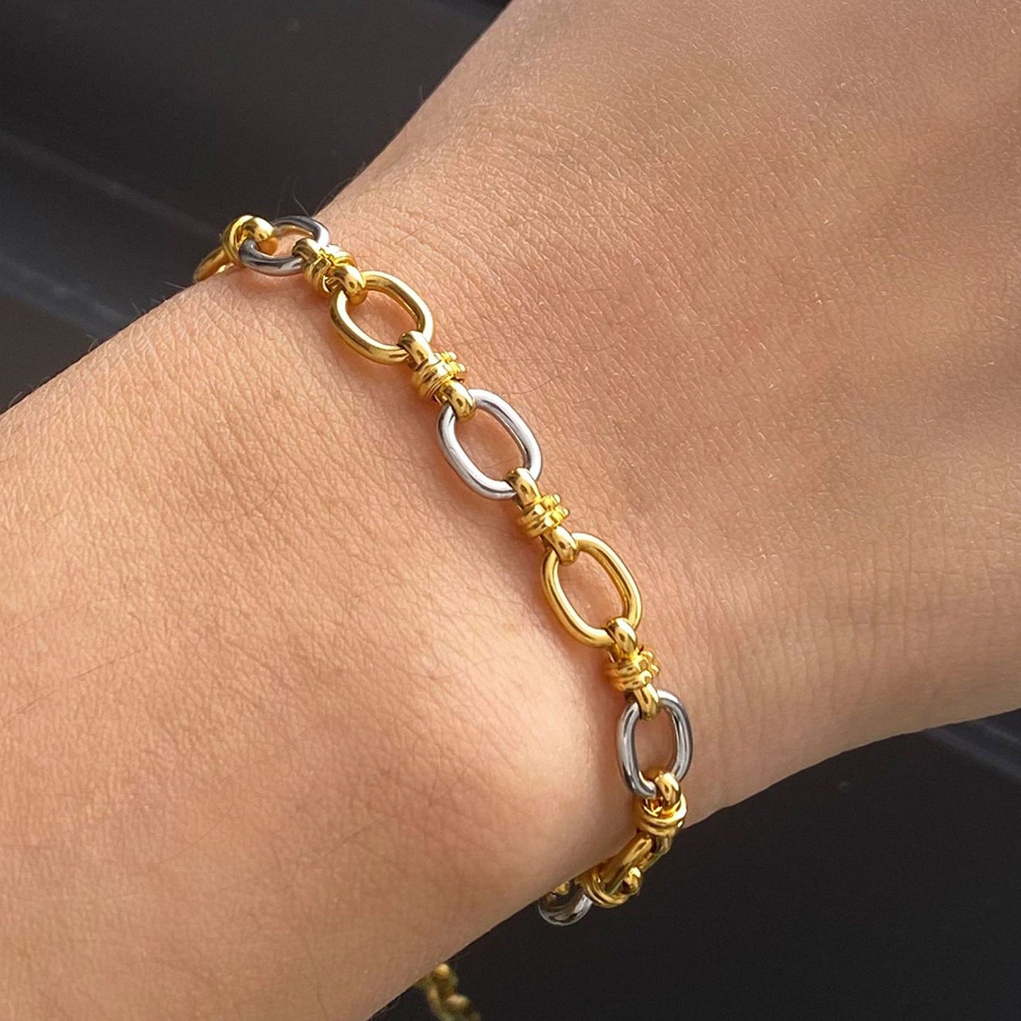 Stainless Steel Gold and Steel Two-Tone Chain Bracelet