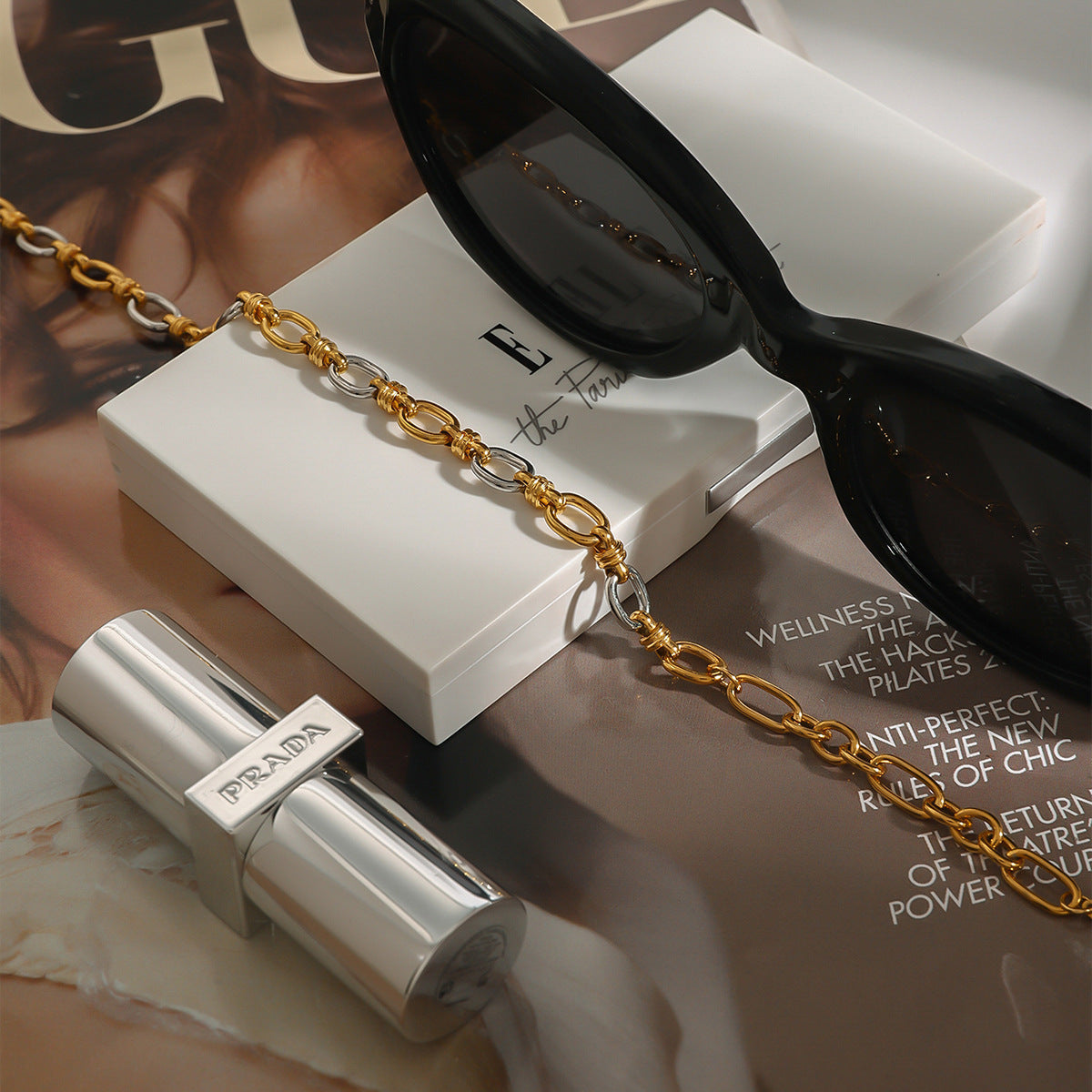 Stainless Steel Gold and Steel Two-Tone Chain Bracelet