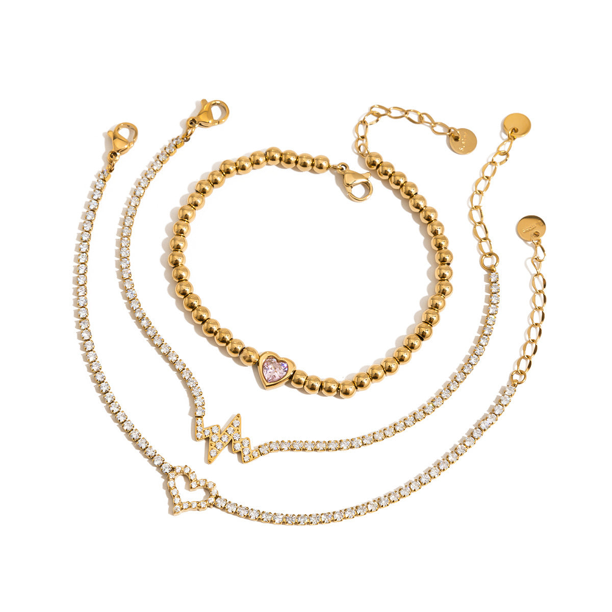 Stainless Steel Cubic Zirconia Chain Bracelet Combination