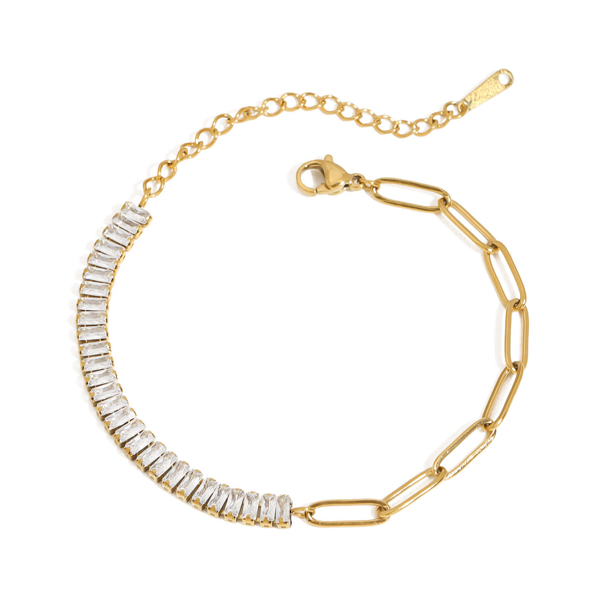 Stainless Steel CZ Paperclip Chain Splicing Bracelet