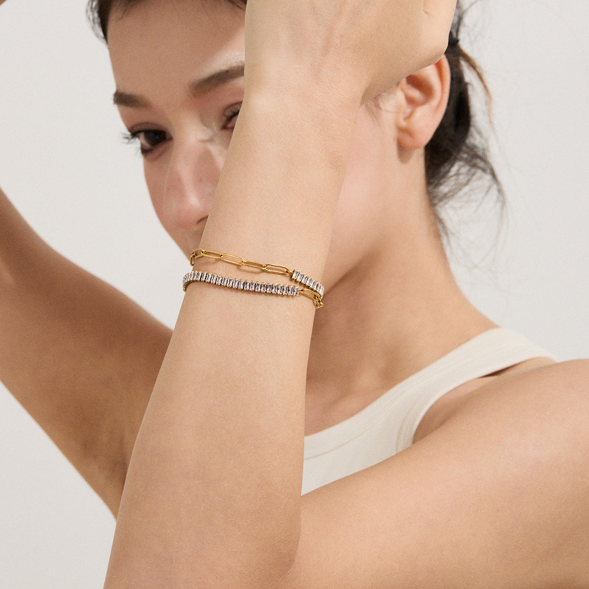 Stainless Steel CZ Paperclip Chain Splicing Bracelet