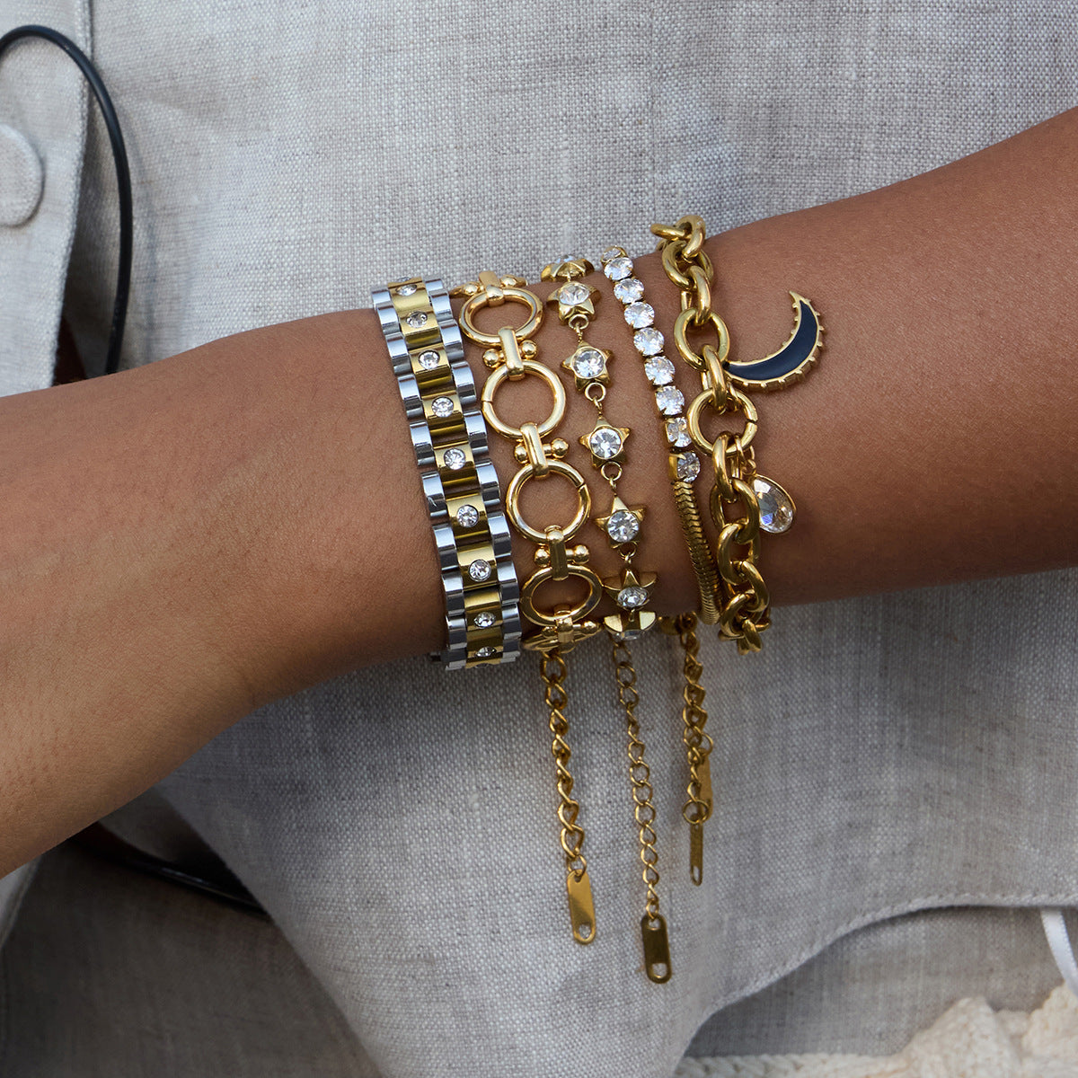 Stainless Steel Strap Cubic Zirconia Bracelet