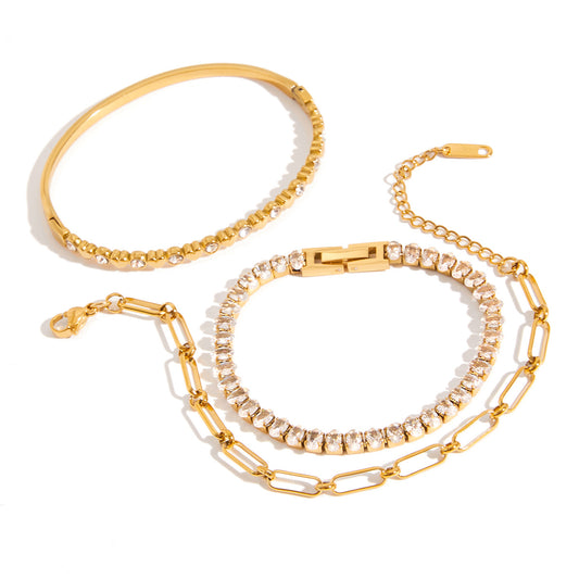 Stainless Steel Heart Cubic Zirconia Bracelet Combination