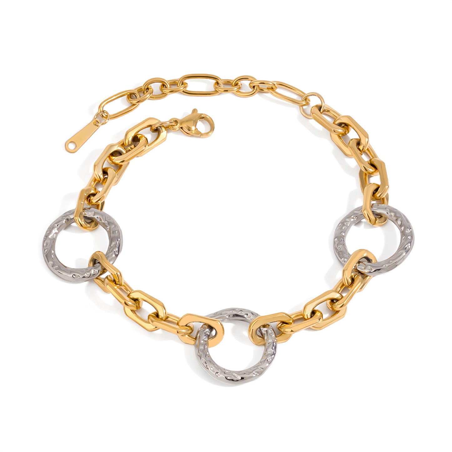 Stainless Steel Gold and Steel Two-Tone Cable Chain Bracelet