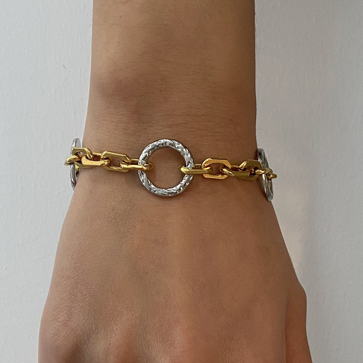 Stainless Steel Gold and Steel Two-Tone Cable Chain Bracelet