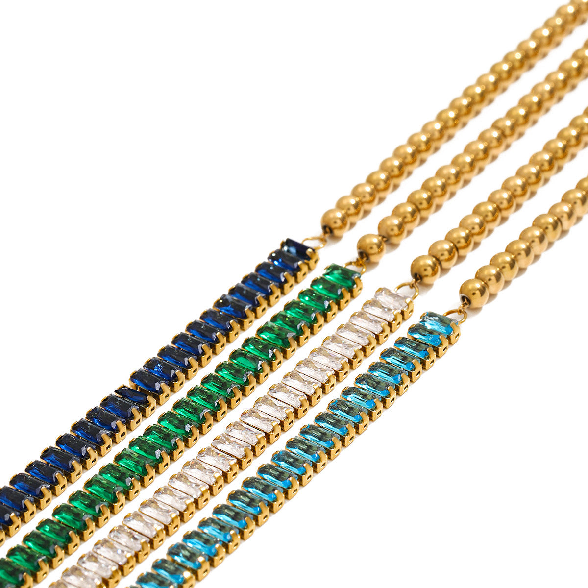 Stainless Steel Cubic Zirconia Bead Splicing Bracelet