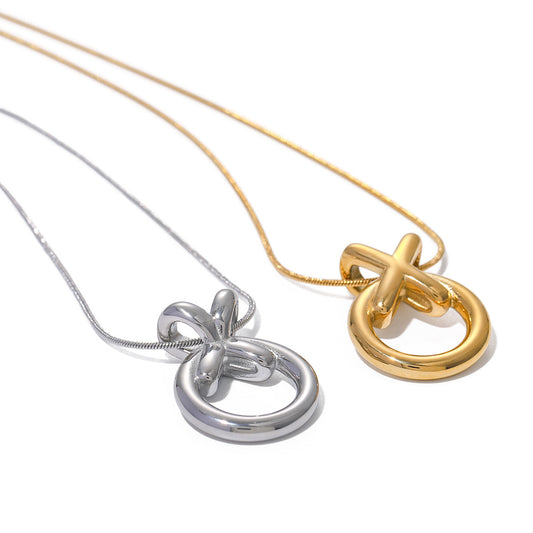 Stainless Steel Heart-shaped Gold and Steel Two-Tone Pendant Necklace