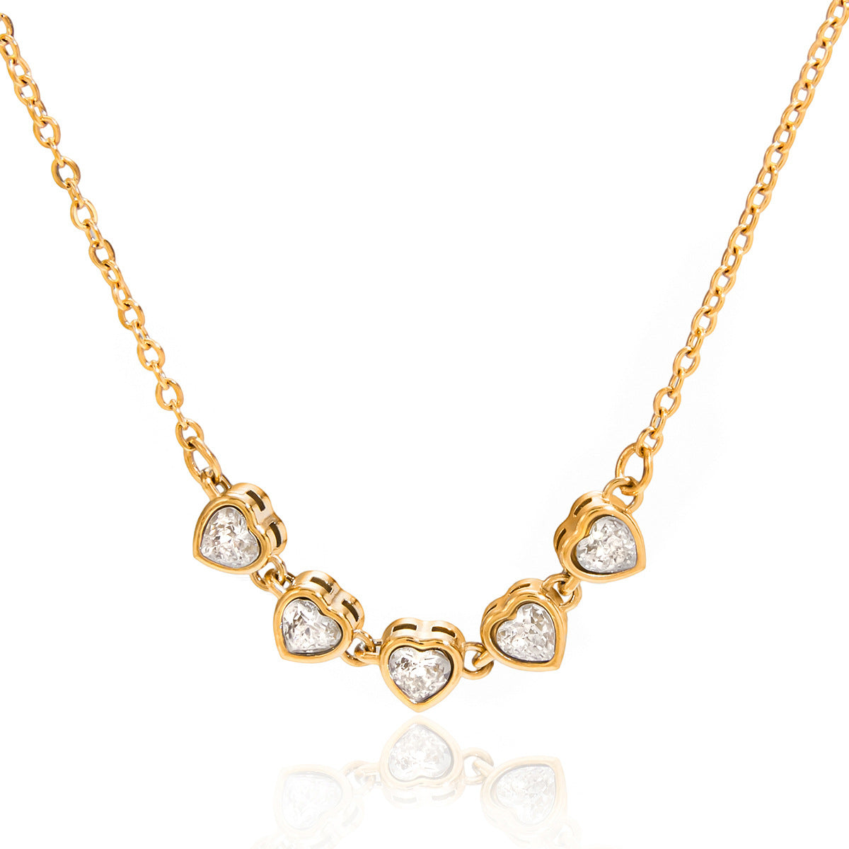 Stainless Steel Heart-shaped Cubic Zirconia Necklace