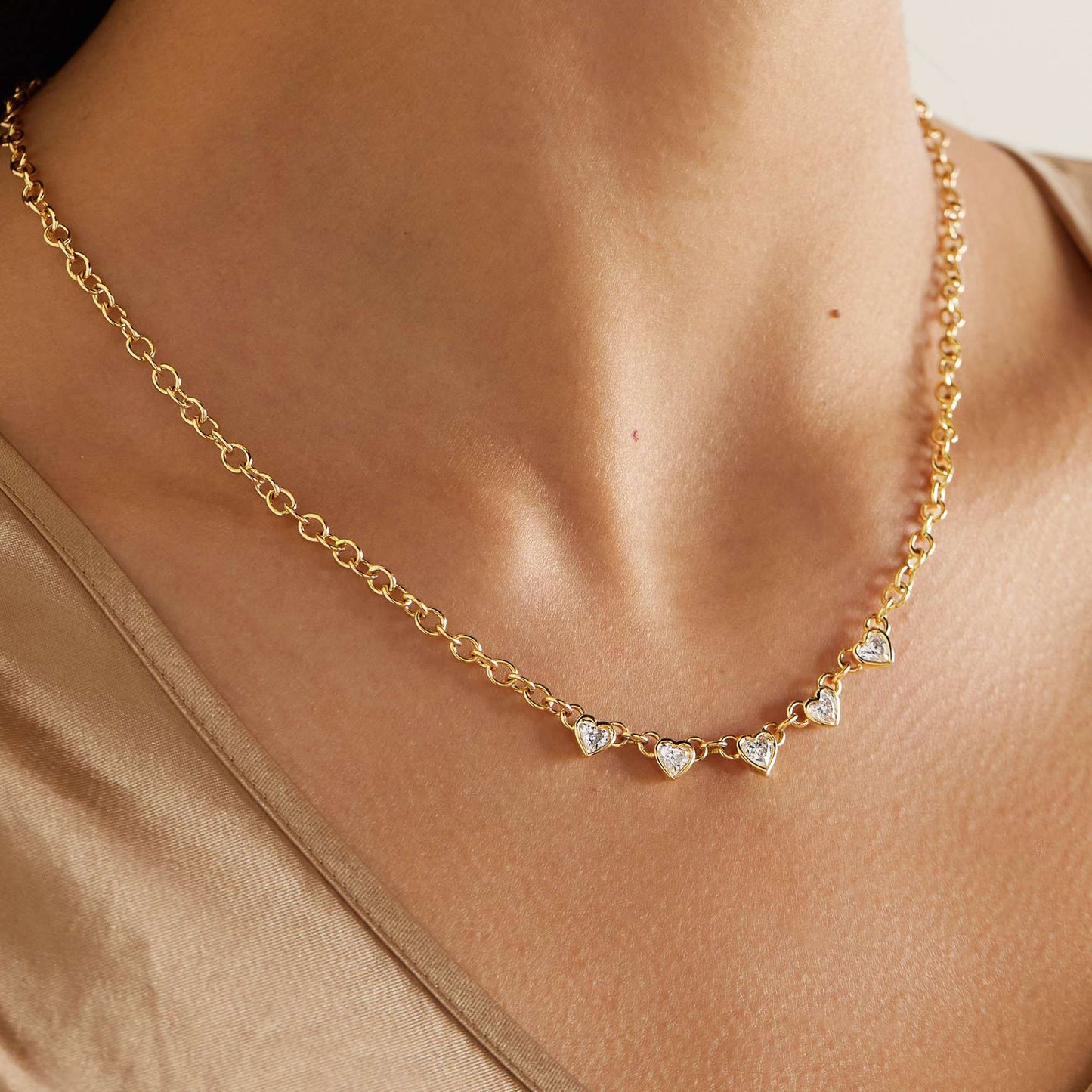 Stainless Steel Heart-shaped Cubic Zirconia Necklace