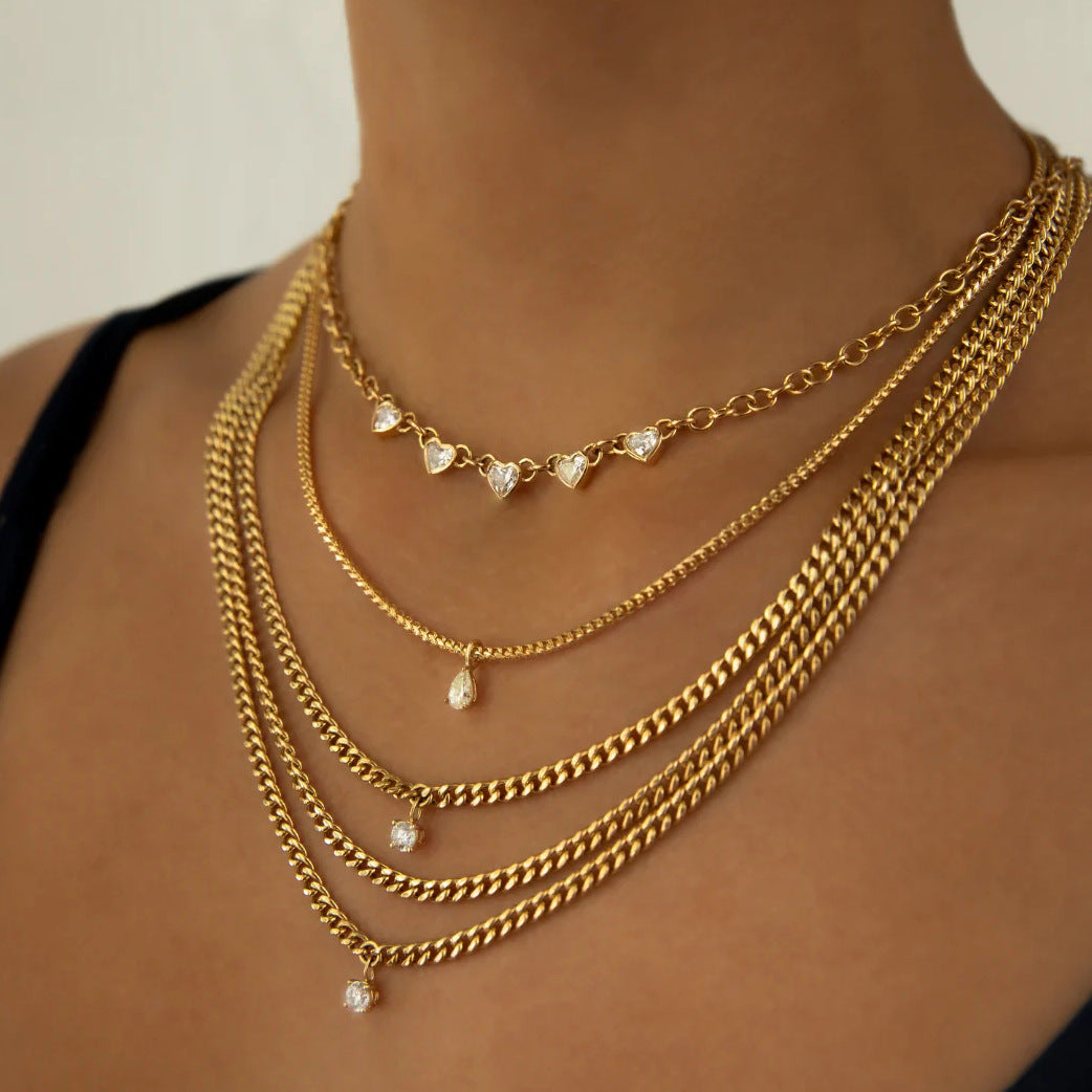 Stainless Steel Heart-shaped Cubic Zirconia Necklace