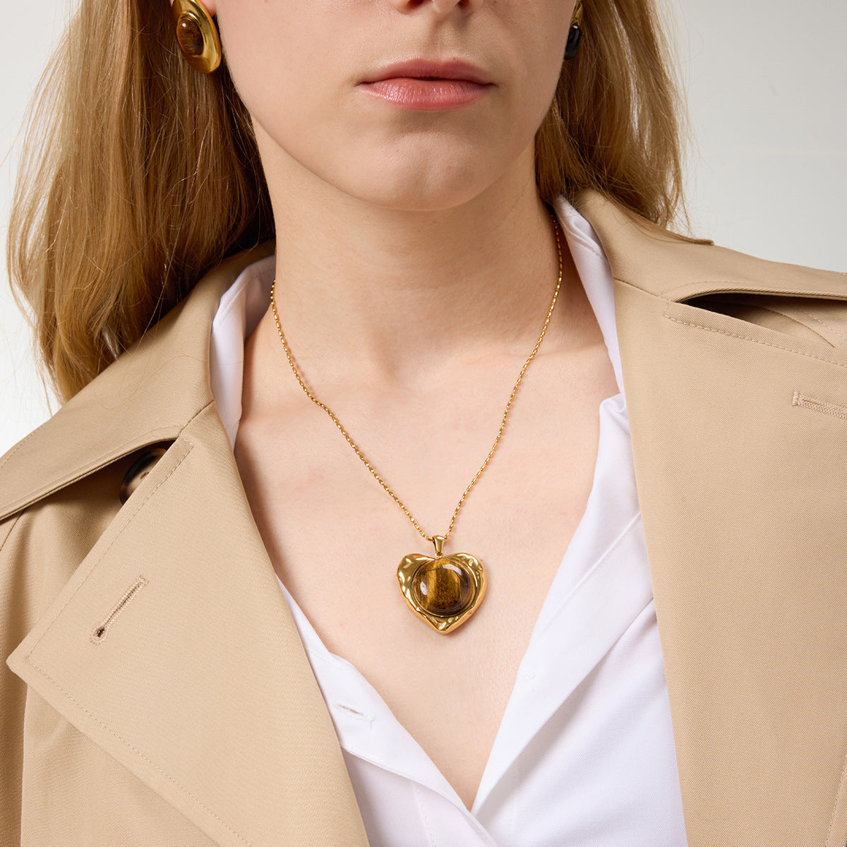 Stainless Steel Paperclip Chain Heart-shaped Pendant Necklace