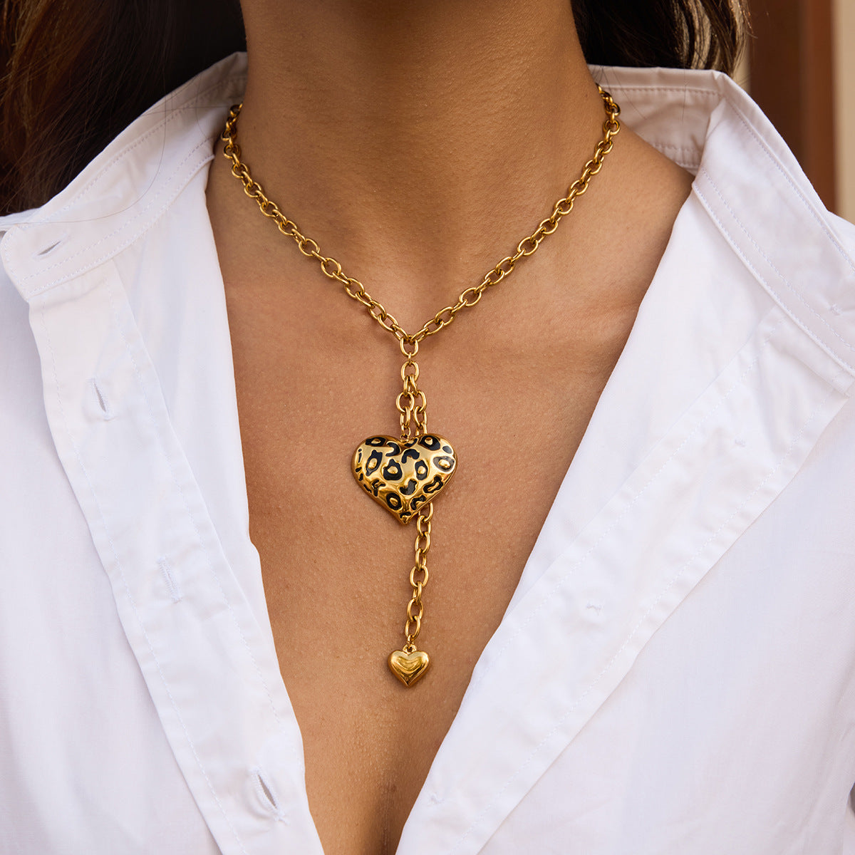 Stainless Steel Paperclip Chain Heart-shaped Pendant Necklace